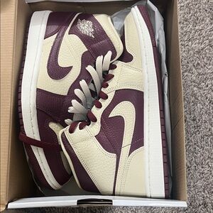 Jordan Burgundy and Cream High-Top Sneakers